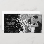 Bloemen Zwart en Wit Huwelijk Dank u Photocard Bedankkaart (Voorkant / Achterkant)