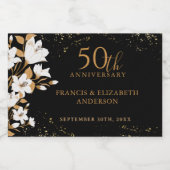 Bloemen Zwart Goud 50ste bruiloft Jubileum Sparkling Wijnetiket (Enkel label)