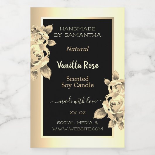 Bloemen Zwart Goud Product Etiketten Kaarsen & Sch (Enkel label)