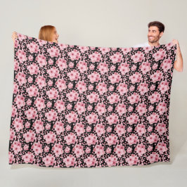 Bloemen Zwart Roze Kersenbloesem Sakura Fleece Deken