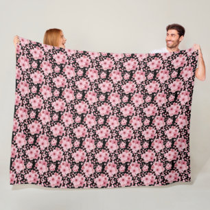 Bloemen Zwart Roze Kersenbloesem Sakura Fleece Deken