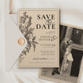 Bloemen Zwart Rustiek Kraft Boho Huwelijk Save The Date