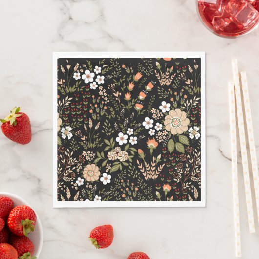 Bloemen Zwart-wit Bloemen Botanische bruiloft Servet (Insitu)