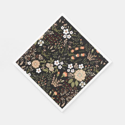 Bloemen Zwart-wit Bloemen Botanische bruiloft Servet (Hoek)