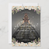 Bloemen Zwart Wit Goud Glam Prinses Quinceanera Kaart (Voorkant)