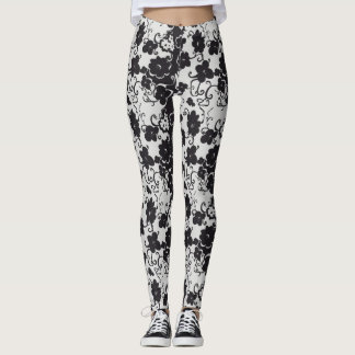 Bloemen zwart-wit leggings