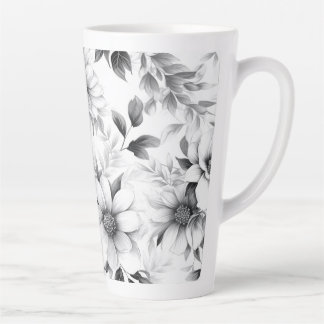 Bloemen zwart-wit patroon esthetische latte Mok