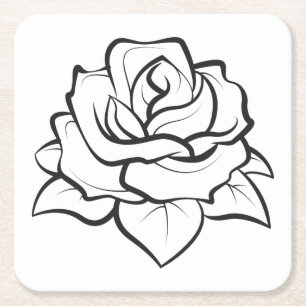 Bloemen Zwart & Wit Rose Bloem Trouwfeest Vierkante Kartonnen Onderzetter