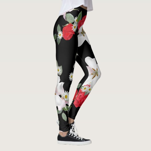 Bloemen zwarte achtergrond leggings (Rechts)