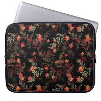 Bloemen zwarte achtergrond naadloos patroon laptop sleeve
