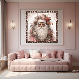 Bloemen Zwarte Kerstman in Nostalgische Roze Vakan Poster