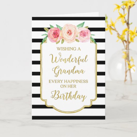 Bloemen Zwarte Strepen Oma Verjaardag Kaart (Gele Bloem)