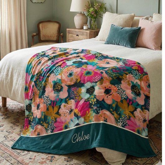 Bloemenaam fleece deken