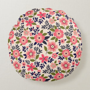  bloemenachtergrond, ditsy roze bloemetjes. rond kussen