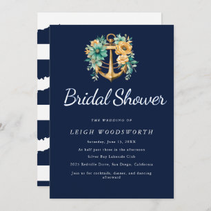Bloemenanker Navy Summer Bruids Douche Uitnodiging