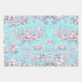  bloemenaqua blauw toile de jouy inpakpapier vel (Voorkant)