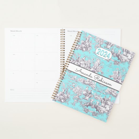  bloemenaqua blue toile de jouy monogram planner (Display)