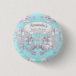  bloemenaqua blue toile de jouy monogram ronde button 3,2 cm