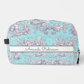  bloemenaqua blue toile de jouy monogram toilettasje (Voorkant)