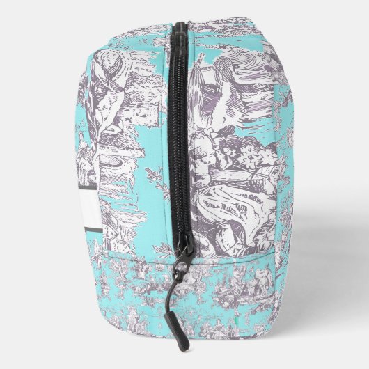  bloemenaqua blue toile de jouy monogram toilettasje (Rechts)