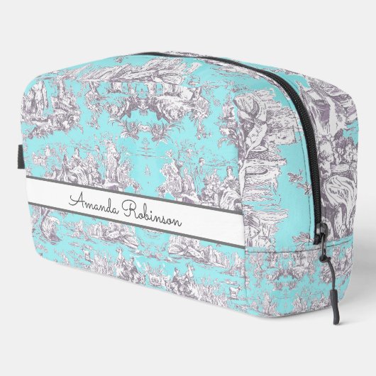  bloemenaqua blue toile de jouy monogram toilettasje (Rechterhoek)