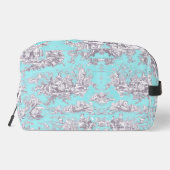  bloemenaqua blue toile de jouy monogram toilettasje (Achterkant)