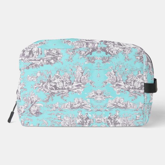  bloemenaqua blue toile de jouy monogram toilettasje (Achterkant)