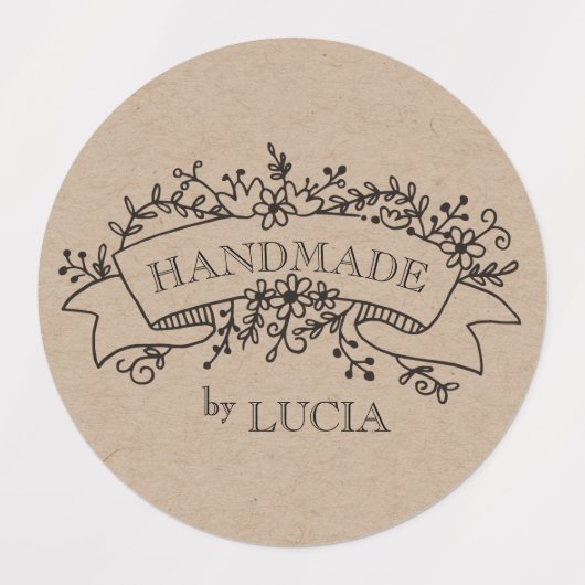 Bloemenbanner Elegant Script Handgemaakte Labels (Design 1)