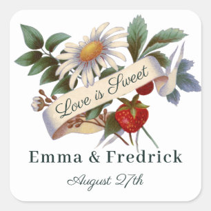 Bloemenbanner Liefde is Zoet Vierkante Sticker