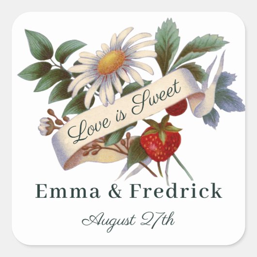 Bloemenbanner Liefde is Zoet Vierkante Sticker (Voorkant)