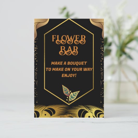 Bloemenbar | Goud & Roze Bloem Bruiloft Feest Sign Bedankkaart (Staand voorkant)