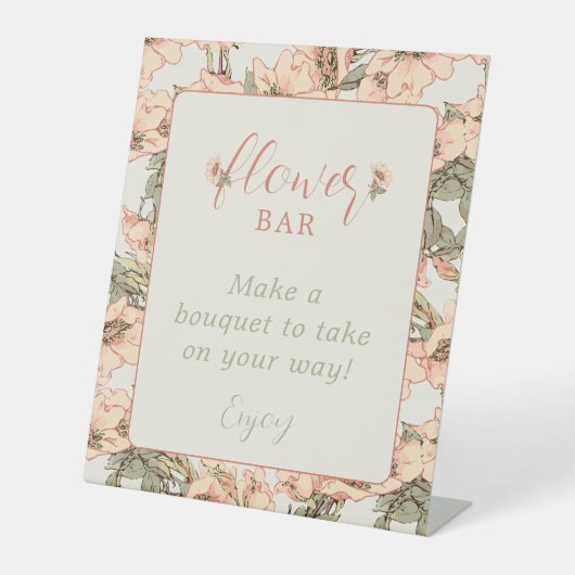 Bloemenbar Roze Rozen Baby shower Favor Reclamebord Met Voetstuk (Voorkant)