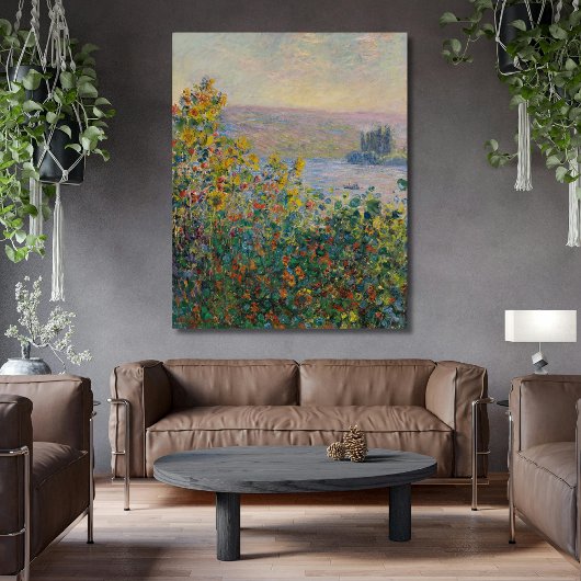 Bloemenbedden bij Vétheuil Monet Canvas Afdruk