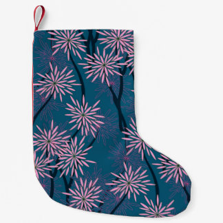 Bloemenbehang: Aziatisch marineblauw, roze. Kleine Kerstsok