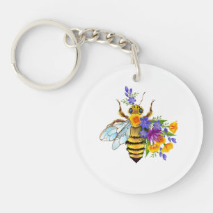 Bloemenbij met wilde planten sleutelhanger