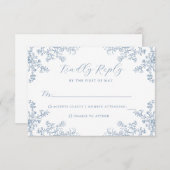 Bloemenblauw Bruiloft RSVP Kaart (Voorkant / Achterkant)