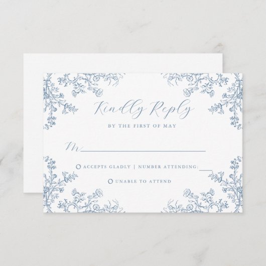 Bloemenblauw Bruiloft RSVP Kaart (Voorkant / Achterkant)