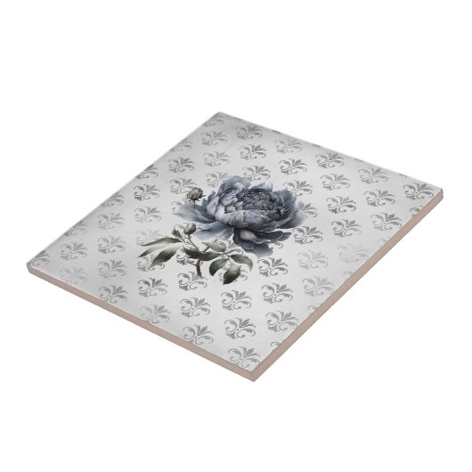 bloemenblauw chinoiserie toile monogram tegeltje (Zijkant)