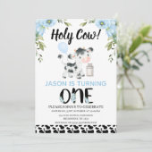 Bloemenblauw Jongens Koe Print Heilige Koe 1e Verj Kaart (Staand voorkant)