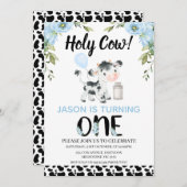 Bloemenblauw Jongens Koe Print Heilige Koe 1e Verj Kaart (Voorkant / Achterkant)