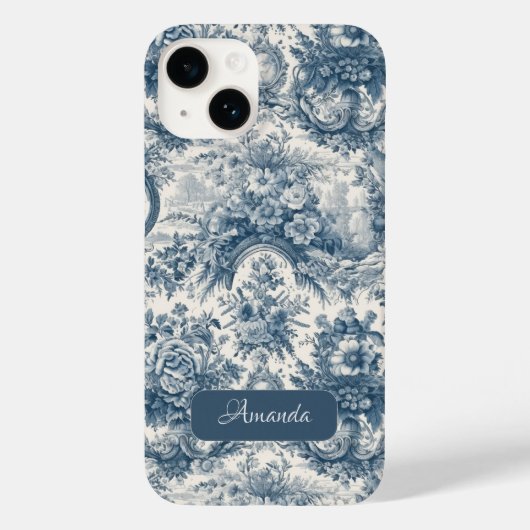  bloemenblauw toile de jouy monogram Case-Mate iPhone case (Achterkant)