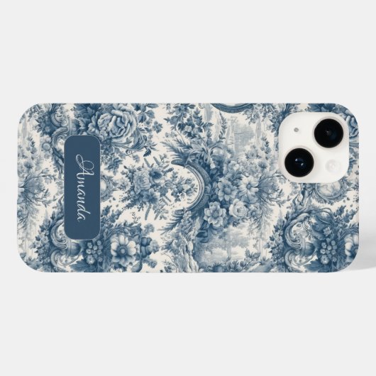  bloemenblauw toile de jouy monogram Case-Mate iPhone case (Achterkant (horizontaal))