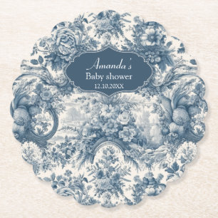  bloemenblauw toile de jouy monogram kartonnen onderzetters