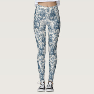 bloemenblauw toile de jouy monogram leggings