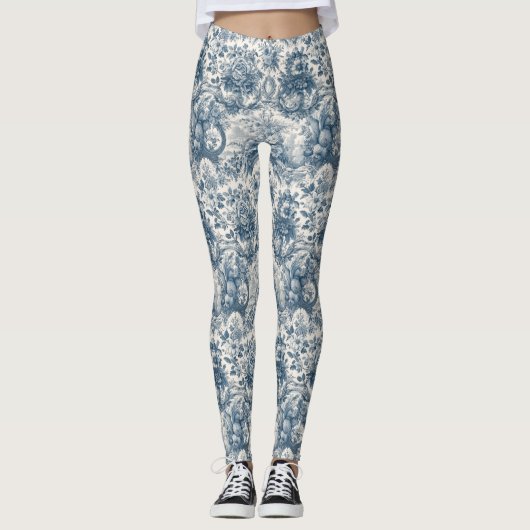  bloemenblauw toile de jouy monogram leggings (Voorkant)