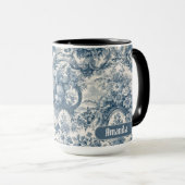 bloemenblauw toile de jouy monogram mok (Voorkant rechts)