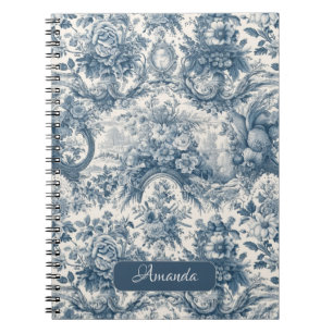  bloemenblauw toile de jouy monogram notitieboek