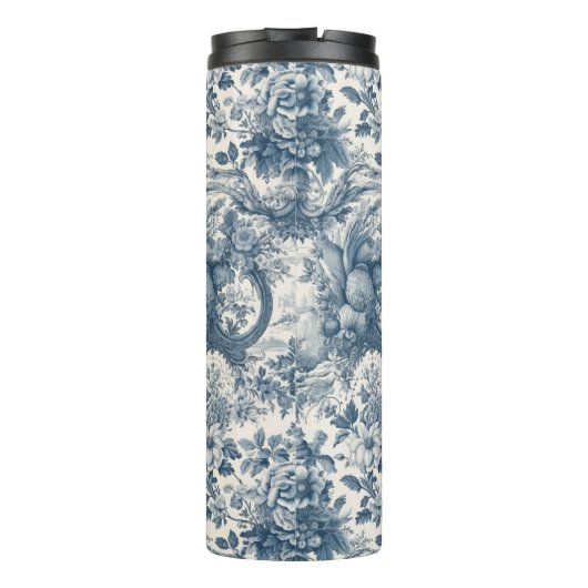bloemenblauw toile de jouy monogram thermosbeker (Achterkant)