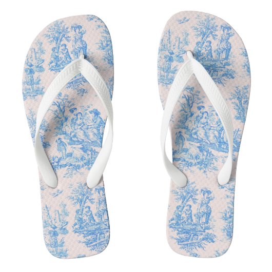 bloemenblauwe turquoise toile jouy teenslippers (Voetbed)