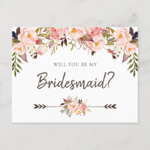 Bloemenblush Boho Chic, jij wordt mijn bruidsmeisj Feestdagenkaart